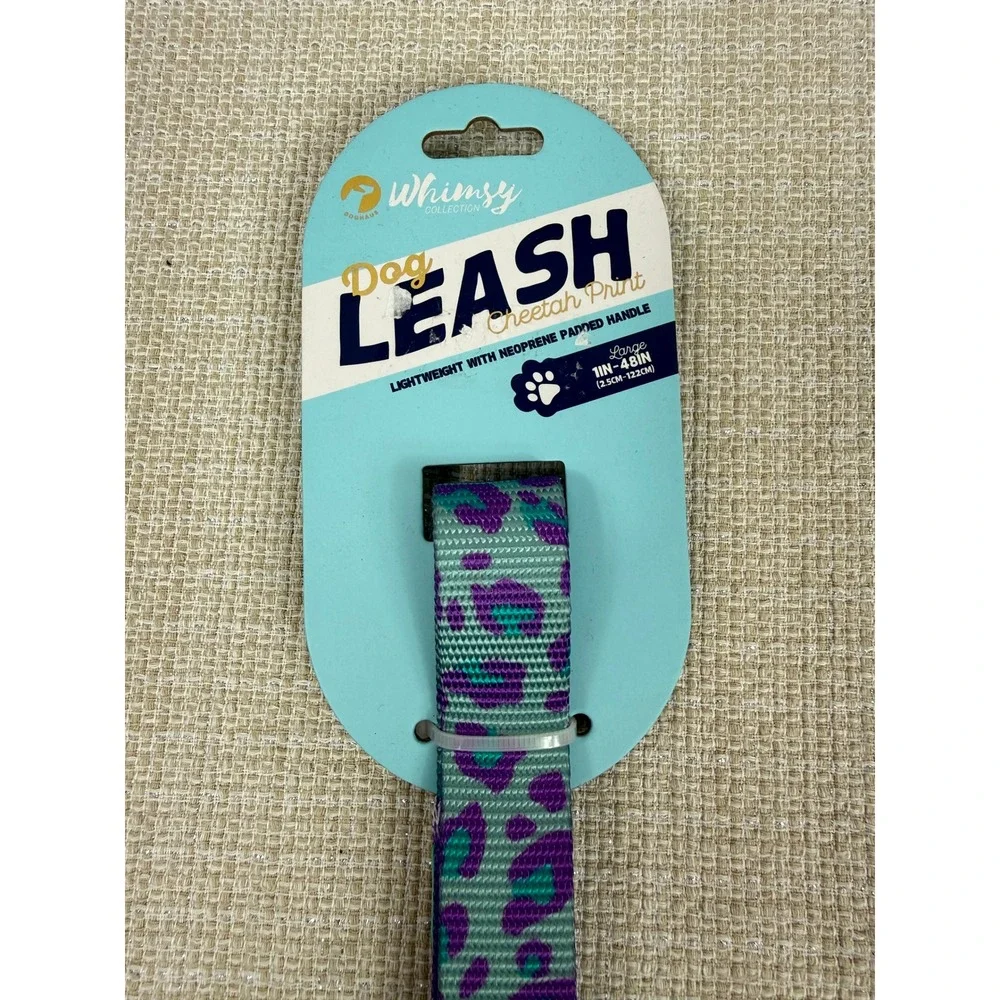 Doghaus Whimsy Collection Cheetah Print Dog‎ Leash Large 1 in - 48 in Turquoise